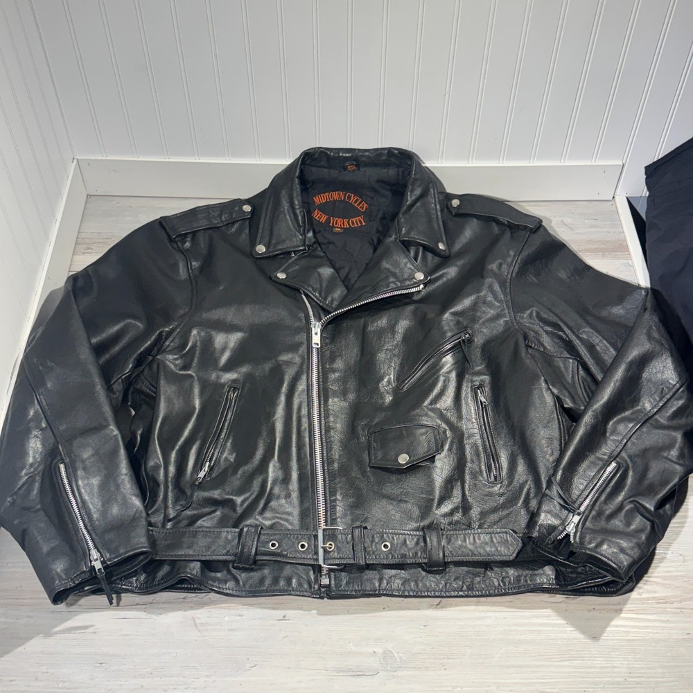 Midtown Cycles New York City Leather Motorcycle Jacket Size 56 Marlon Brando Cut